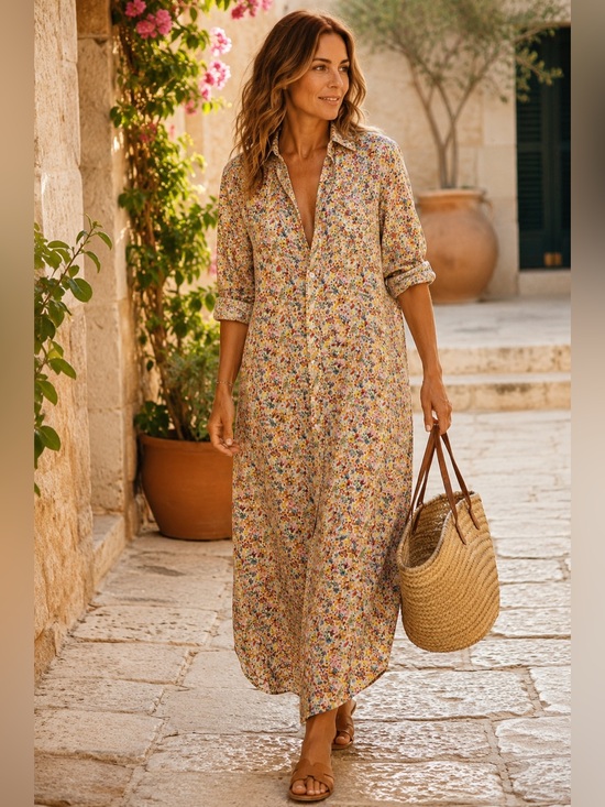Frank & Eileen Dresses & Skirts - Frank & Eileen Rory Floral Linen Maxi Shirt Dress | Medium | Italian Linen